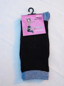 BNWT Girl's Cotton Blend Crew Black and Blue Socks Sz 9 to 12 Age 5 to 8 Years - Picture 1 of 1