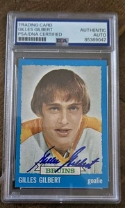 1973-74 TOPPS FIRMATA ROOKIE CARD GILLES GILBERT BRUINS STARS WINGS # 74 PSA DNA  - Foto 1 di 2