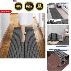 Backed Non-Slip Waterproof Runner Rug Gray Stripe 2ft x 6ft Custom Size - Picture 1 of 10