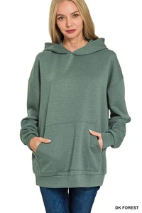Felpa con cappuccio Zenana oversize Kanga tasca tunica verde bosco scuro - Foto 1 di 4
