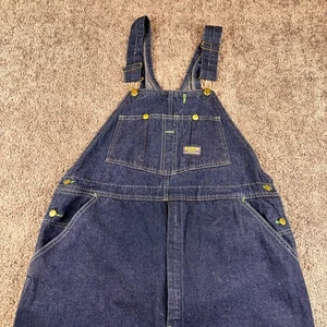 Salopette bavaglino carpentiere vintage Oshkosh uomo denim scuro gilet 40x30 USA contadino - Foto 1 di 11