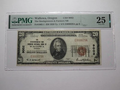 $20 1929 Wallowa Oregon OR National Currency Bank Note Bill Ch. #9002 VF25 PMG - Image 1 of 4