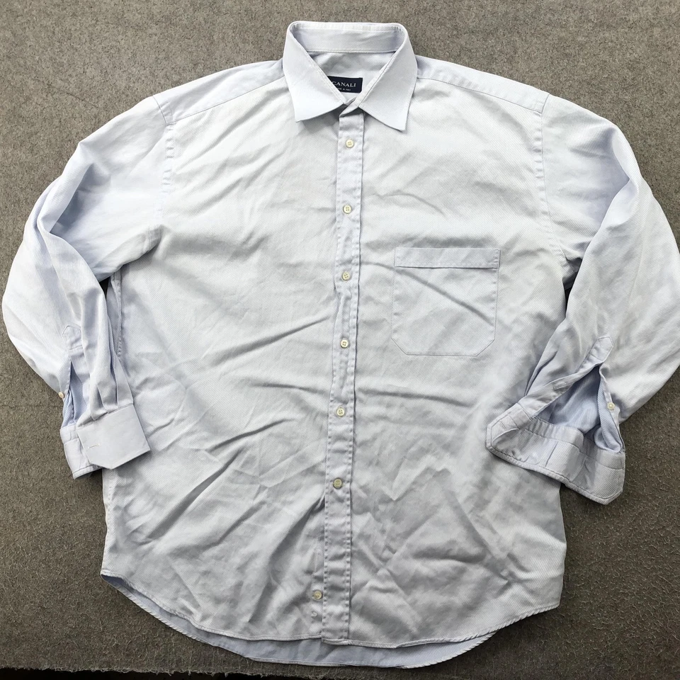 Canali Shirt Mens 2XL 17.5 44 Blue Made in Italy Long Sleeve French Cuff Dress - Image 1 of 4