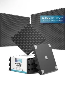 24 Self-Adhesive Sound Proof Foam Panels High Density Acoustic Wall (12x12) - Picture 1 of 6