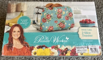 The Pioneer Woman Vintage Toaster 2 Slice Blue With Red Flowers Stainless Steel  - Image 1 of 4