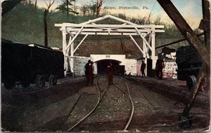 Pottsville Pennsylvania PA Men & Train at Coal Mine Entrance Antique Postcard - Picture 1 of 2