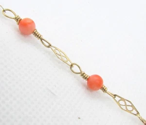 14K YELLOW GOLD FILLED HANDMADE ORANGE CORAL BEAD BRACELET 8.5 INCH ~ 3.3G - Picture 1 of 3