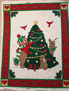 2 Pannelli Tessuto Albero di Natale Weilwood Orsacchiotto Coniglietto Cervo Uccellini 35"x43" Vintage - Foto 1 di 3