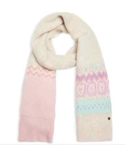 JOCELYN Scarf Cream Fair Isle Chunky Knit Pastel Winter 11.5x 68 $125 - Picture 1 of 4