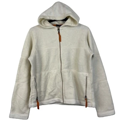 Jaqueta feminina Patagonia vintage feita nos EUA Synchilla M lã ártica com capuz creme - Imagem 1 de 4