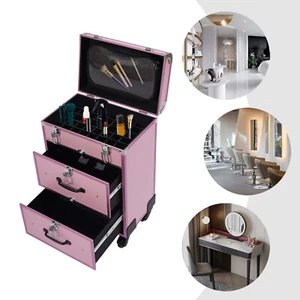 Rolling Makeup Train Case Cosmetic Trolley Aluminum Makeup Storage Organizer US - Picture 1 of 16