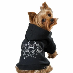 Dog Hoodies Rhinestone Crowned Skull Crossbone Bad To The Bone Black Pet Sweater - Picture 1 of 3