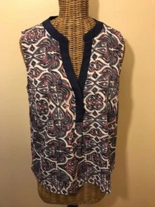 COLLECTIVE CONCEPTS - BLUE CREAM RED MULTI-COLOR BLOUSE - S - Picture 1 of 3