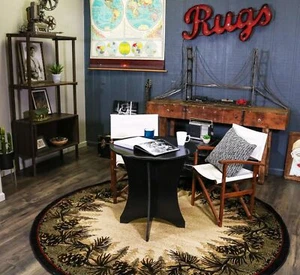 Rustic Lodge Pine Cone Border Brown 8ft Round Area Rug, 7'10x7'10 7'10" Round - Picture 1 of 4