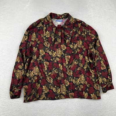 Vintage Pendleton Shirt Womens 22W Red Floral Button Up Long Sleeve Blouse USA - Image 1 of 4