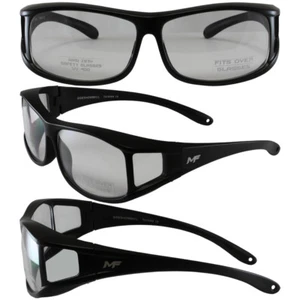 MotoFrame Sideshow Safety Sunglasses Fit Over Rx Glasses Black Frame Clear Lens - Picture 1 of 3