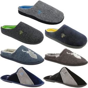 DUNLOP MENS SLIPPERS TWO TONE PLUSH LINED MEMORY FOAM MULE SLIP ON HOUSE SHOES - Picture 1 of 38