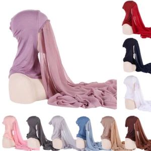 Instant Chiffon Hijab With Inner Cap Muslim Women Shawl Scarf Turban Head Wrap - Picture 1 of 47