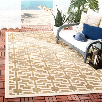 SAFAVIEH Indoor Outdoor CY6015-242 Courtyard Mocha / Beige Rug - Image 1 of 4
