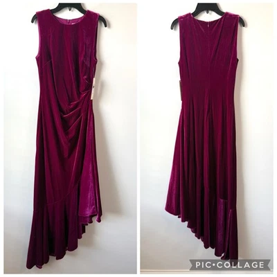 Eliza J Asymmetrical Velvet Midi Dress Fuchsia 6 - Image 1 of 4