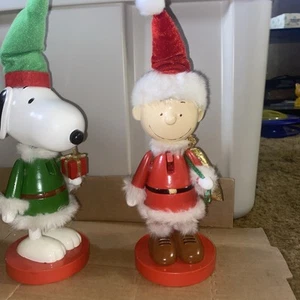 Peanuts Nutcracker Set of 2 Charlie Brown Santa Snoopy Elf 2014 Kurt Adler - Picture 1 of 9