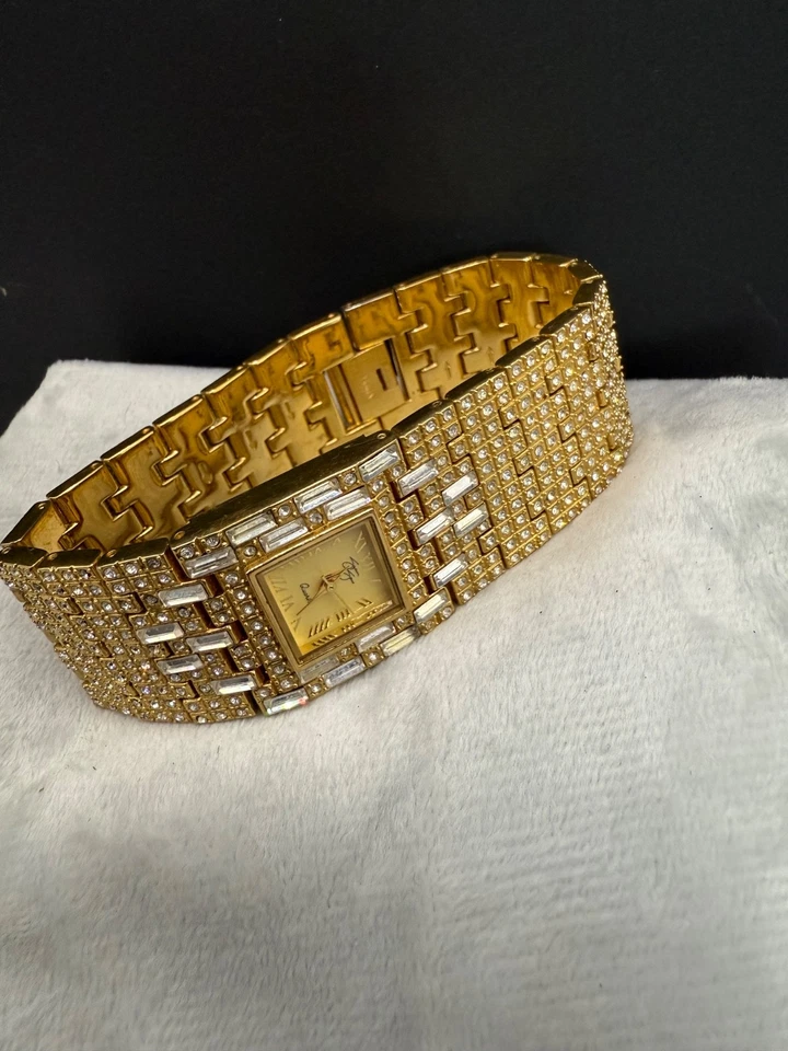 Reloj Suzanne Somers Vintage Estrás Brillante Tono Dorado NECESITA BATERÍA Foto 1 de 4