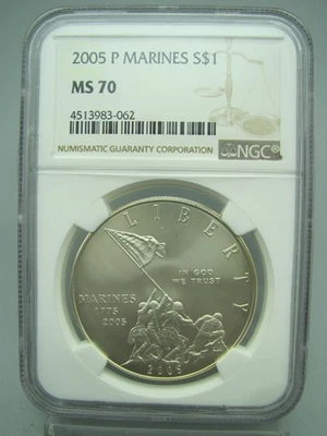 2005-P Marines Uncirculated Commemorative Silver Dollar NGC MS 70 - Image 1 of 4