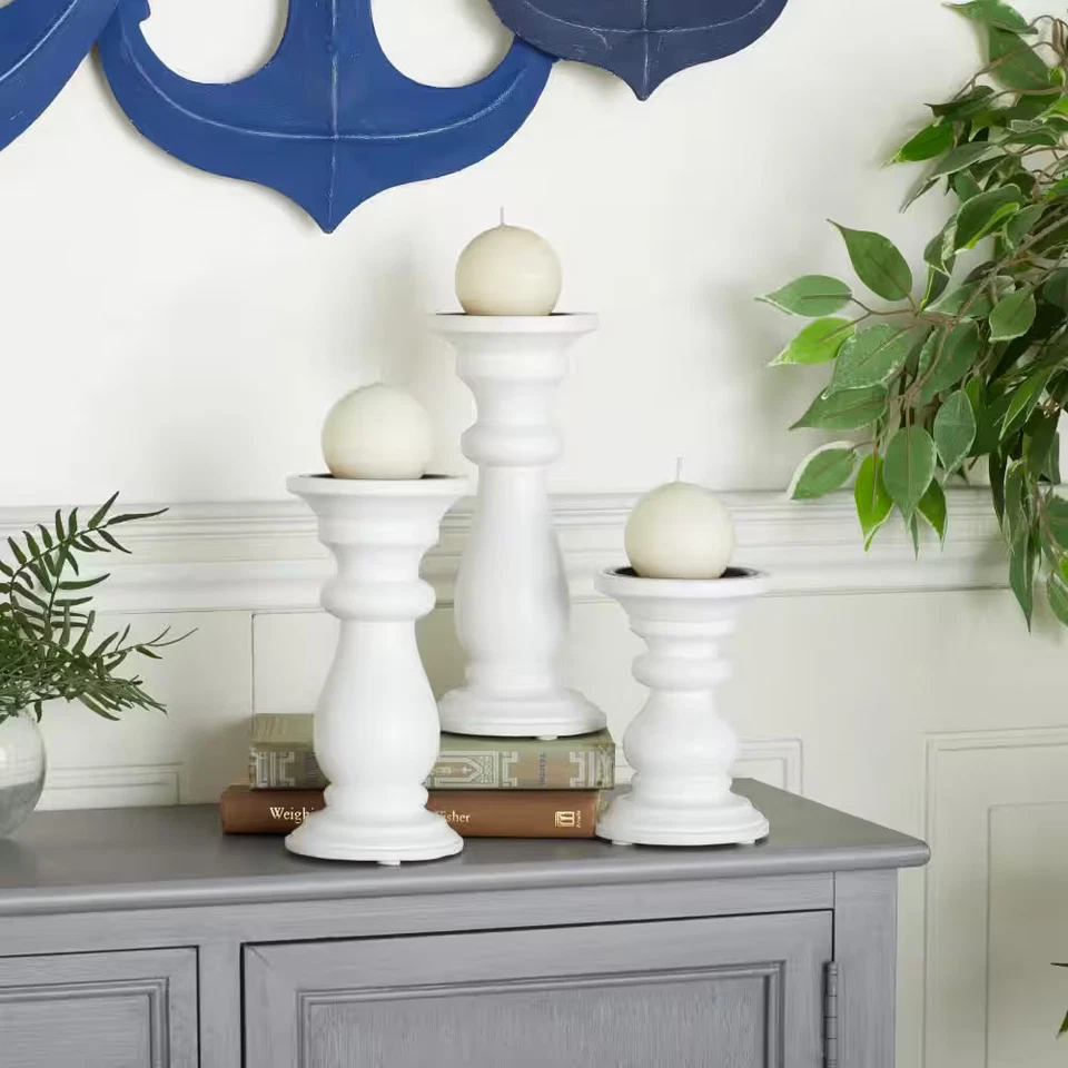 Candelabro pilar estilo torneado mango blanco (juego de 3) Foto 1 de 4