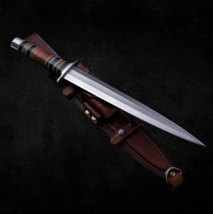 Arkansas Zahnstocher Dolch Handarbeit D2 Dolch Jagdmesser & Lederscheide - Bild 1 von 3