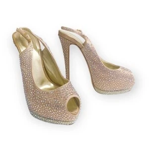 Giuseppe Zanotti Crystallized Platform Slingback Peep Toe Pumps, Taglia 39.5EU - Foto 1 di 12
