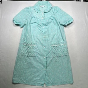 Leisure Life Housecoat Robe Lounge Gown Blue Floral Vtg USA Retro Large Teal - Picture 1 of 8
