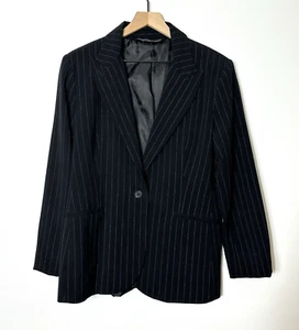 Norma Kamali Designer Blazer Size 14 Black 1 Button Indigo Striped Classic - Picture 1 of 14