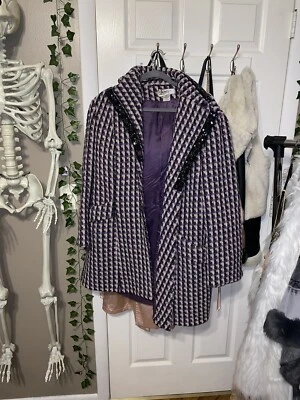 Purple Houndstooth Nine West Wool Beaded Accent Coat - Image 1 of 4