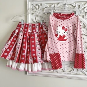 NEW Boutique Hello Kitty 2 Piece Set Skirt Top Outfit Size 5 - 7 Heart - Picture 1 of 4