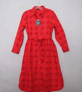 Uniqlo Marimekko Camicia Abito Medio Rosso Pois Arte da Indossare Cotone Tasche Cintura Nuovo con etichette - Foto 1 di 13