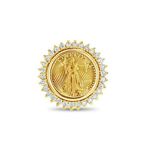 22K Fine Gold Lady Liberty Coin Ring w/ Diamond Halo .66cttw 1/10oz US 14k gold