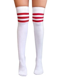 White Over The Knee Cute Cosplay Cheerleader Socks For Girls UK Foot Size 4-5.5 - Picture 1 of 2