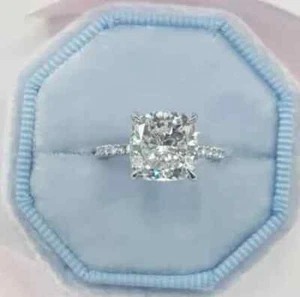 2.0CT Cushion Cut Lab Created Diamond Women's Wedding Ring 14K White Gold Plated - Picture 1 of 5