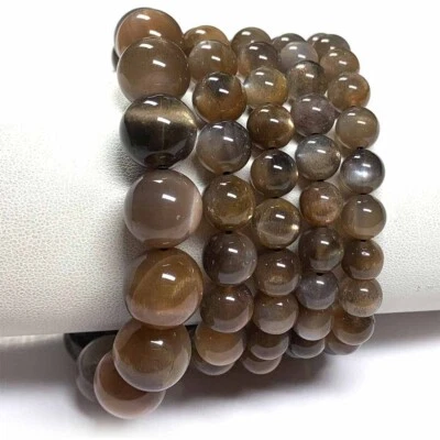 High Quality Natural Genuine Black Moonstone Sunstone Men's Bracelet Round Beads - Image 1 of 4