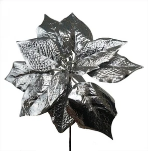 12x Artificial Silver Metalic Poinsettia Pick 21cm Wedding & Home Party Decor - Picture 1 of 2