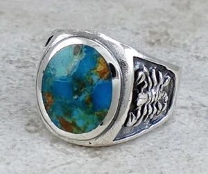 ANILLO GRUESO TURQUESA ESCORPIÓN PLATA ESTERLINA .925 PARA HOMBRE talla 12 estilo # r3404 - Imagen 1 de 3