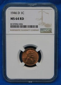 1946-D NGC Lincoln Wheat Cent Graded MS-64 RD NGC # 8157052-026 - Picture 1 of 4