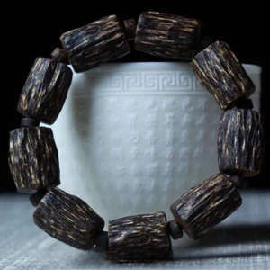 Agarwood Black oil old material Buddha bead rosary with barrel beads - Picture 1 of 8