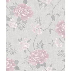 Muriva Darcy James Rosalind Grau & Rosa Floral Luxus Tapete A69703 - Bild 1 von 3