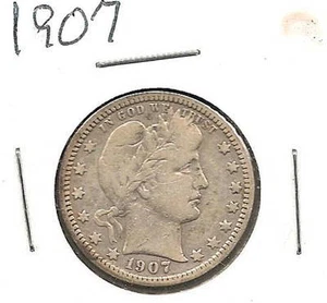 1907 Barber Quarter : Fine + - Picture 1 of 2
