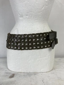 DKNY Vintage Leather Waist Hip Belt Khaki Green Double Buckle 32IN 90s Y2K - Picture 1 of 7