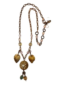 Vintage Glass & AB Crystal Teardrop Beads Flower Leaves Pendant Necklace Bronze - Bild 1 von 24