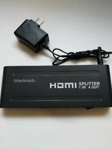 BlackWeb HDMI Splitter 1 In 4 Out With Power Cord Black - Picture 1 of 11
