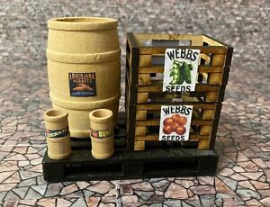 2 Large  Crates, 3 Barrels, 1 Pallet, Live Steam Diorama, Dolls House 1/12 Scale