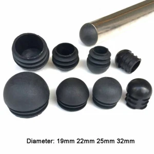 Domed Round Plastic Black Blanking End Caps Tube Pipe Inserts Plug 19 22 25 32mm - Picture 1 of 9